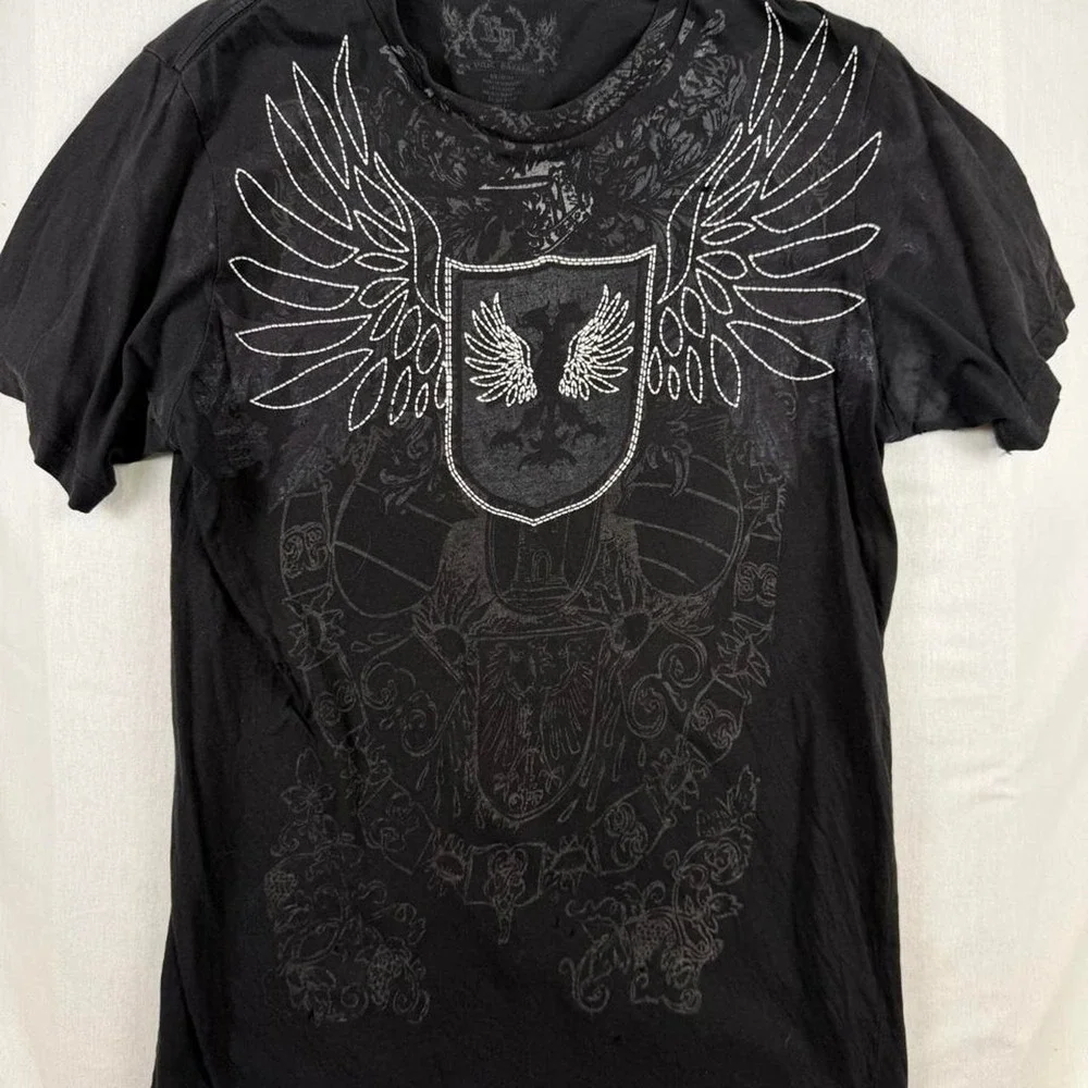 South Pole Distressed Graphic Wing Crest Tee Mens Medium Black Y2K Mall Goth
